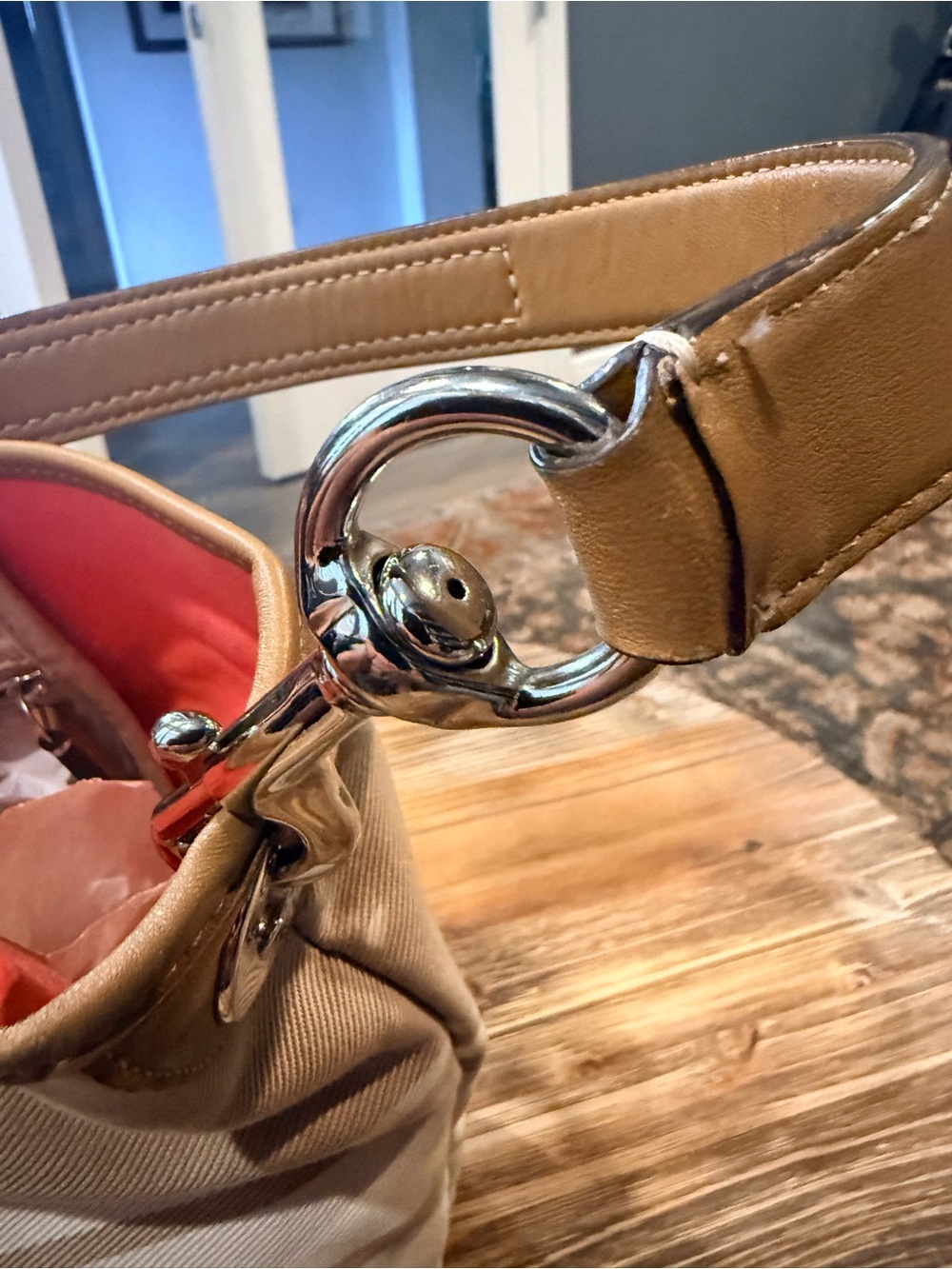 Coach Hadley F29921 Satchel/Tote Canvas Stripe Tote Bag with Tan Leather Trim - Picture 3 of 5